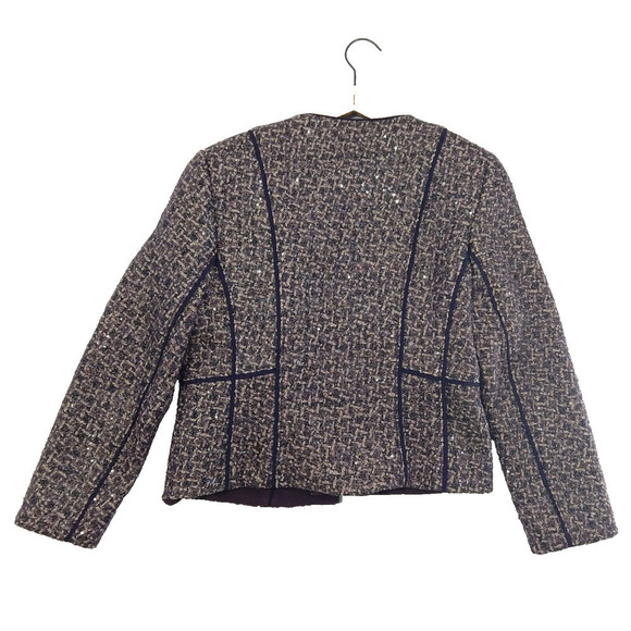 Tory Burch Kennedy Metallic Tweed Jacket Size 12 Purple Plum Sequin Shimmer - Picture 11 of 11